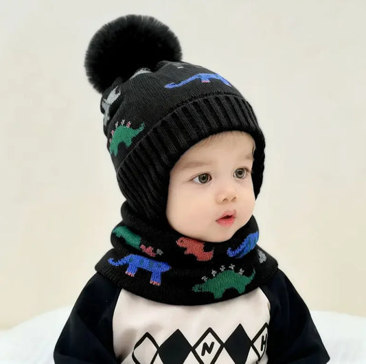 2pcs Kids' Winter Hat & Scarf Set - Soft Warm Knit Beanie with Ear Flaps Lightweight Warmth for Boys & Girls