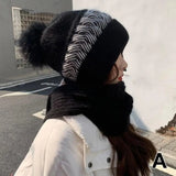 Winter Womens Knitted Hat Double Warm Padded Thickened Hat Scarf One Wool Knitting Net Red Wind and Snow Beanies Hats