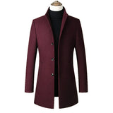 Autumn Winter Men's Woolen Coat Long Stand Collar Single Button Men's Jacket Loose Fit Chinese Brand Fashion Outerwear