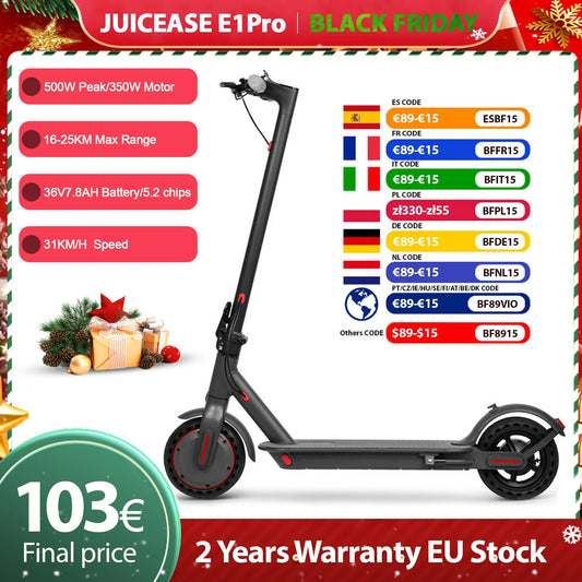 JUICEASE E1 Pro Electric Scooter 350W Motor 500W Peak Power Folding Electric Kick Scooter 36V7.8AH 5.2 Chips 25KM Range EScooter