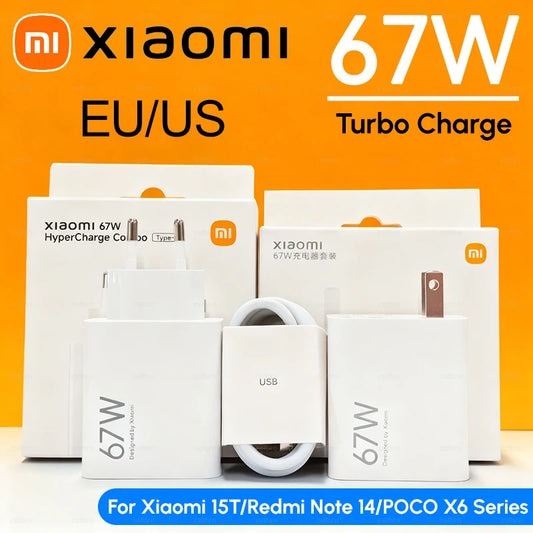 Xiaomi Original 67W Phone Charger Fast Turbo Charging Cargador USB Cable Plug Wall Adapter Mi 15 14 Redmi Note 13 12 Pro Poco F5
