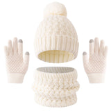 3pc3-12Y solid color, fleece and thickened children's, boys' and girls' hats, scarves and gloves set