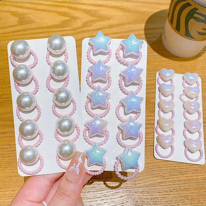 10Pcs Cute Baby Girl Hair Bands Cartoon Love Heart Star Hair Ties Toddler Elastic Rubber Band Kids Hair Ropes Accessories