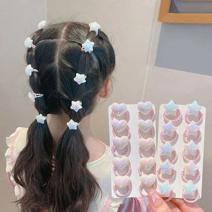 10Pcs Cute Baby Girl Hair Bands Cartoon Love Heart Star Hair Ties Toddler Elastic Rubber Band Kids Hair Ropes Accessories