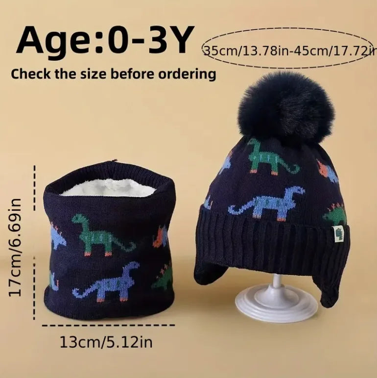 2pcs Kids' Winter Hat & Scarf Set - Soft Warm Knit Beanie with Ear Flaps Lightweight Warmth for Boys & Girls