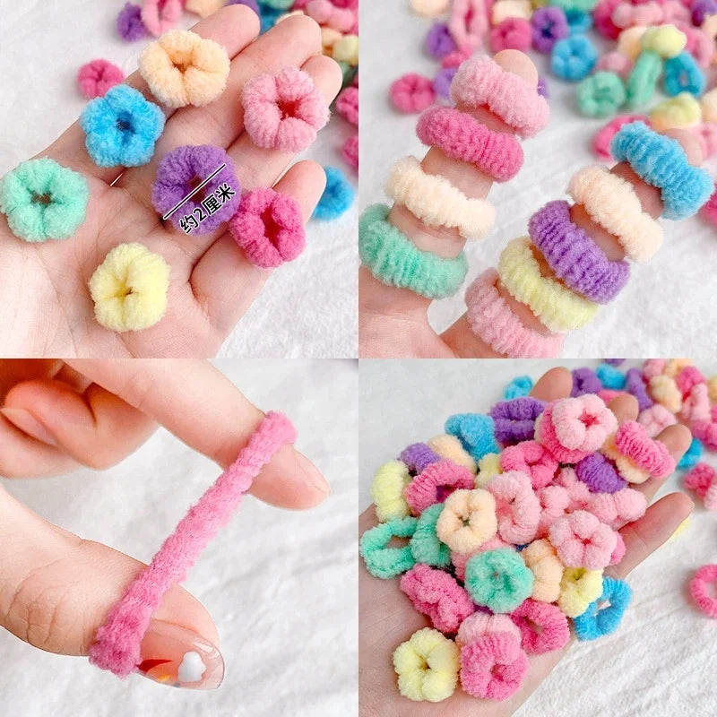 100Pcs Children Elastic Hair Bands Girls Colorful Hair Ties Ponytail Holder Rubber Bands Small Scrunchie Kids Hair Accessories