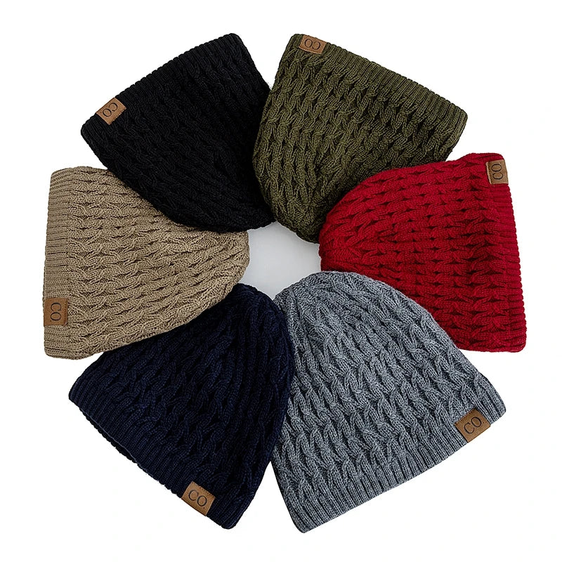 New Style Unisex Winter Hats Plush Fur Lined Men Women Warm Beanie Cap Casual CO Label Winter Ski Knitted Hats