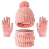 3pc3-12Y solid color, fleece and thickened children's, boys' and girls' hats, scarves and gloves set