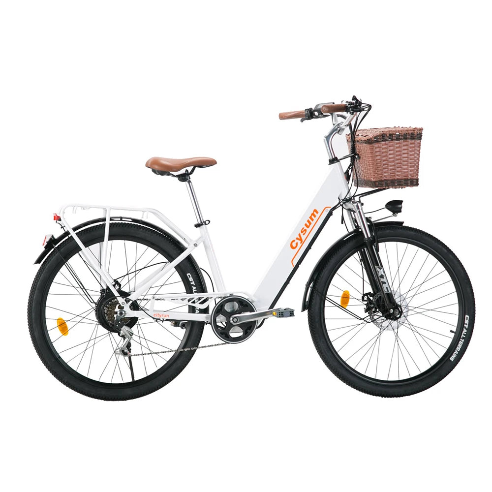 Electric Bicycle 26" 250W Motor 7S Removable Li-Battery Pedal Assist with Basket Luggage Rack Urban Unisex City Commuter E-bike