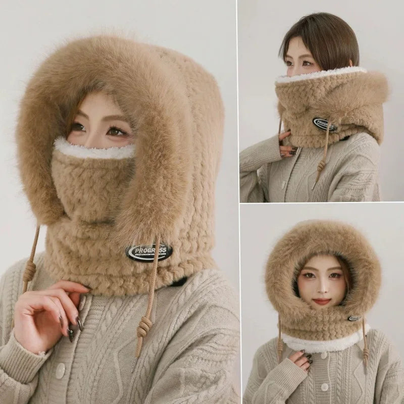 Winter Hat Woman Neck Hat Integrated Lei Feng Hat Ear Protection Windproof Warm Baotou Hat Thickened Bike Head Cap