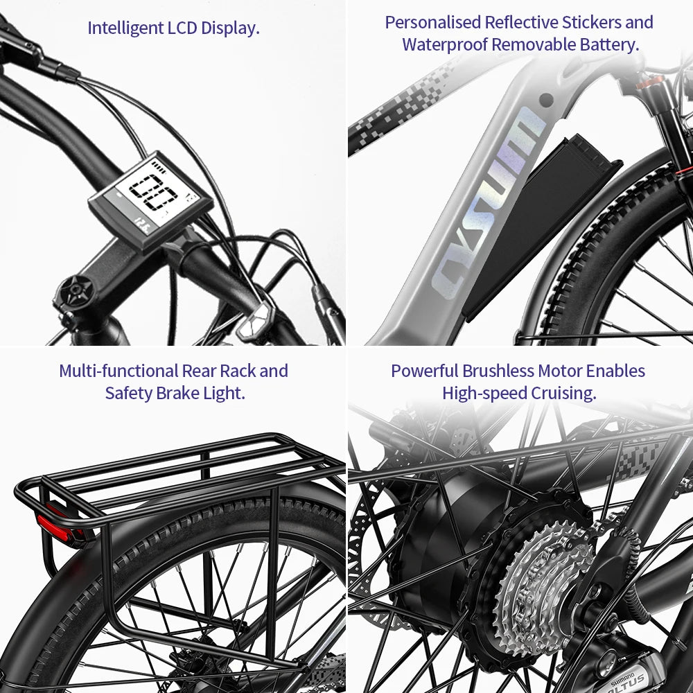 Electric Bicycle 48V 14AH Lithium Battery Electric Mountain Bike 100km Range 27.5" Spoke Wheel 7 Speed Adults Mountain E-bike