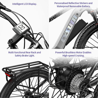 Electric Bicycle 48V 14AH Lithium Battery Electric Mountain Bike 100km Range 27.5" Spoke Wheel 7 Speed Adults Mountain E-bike