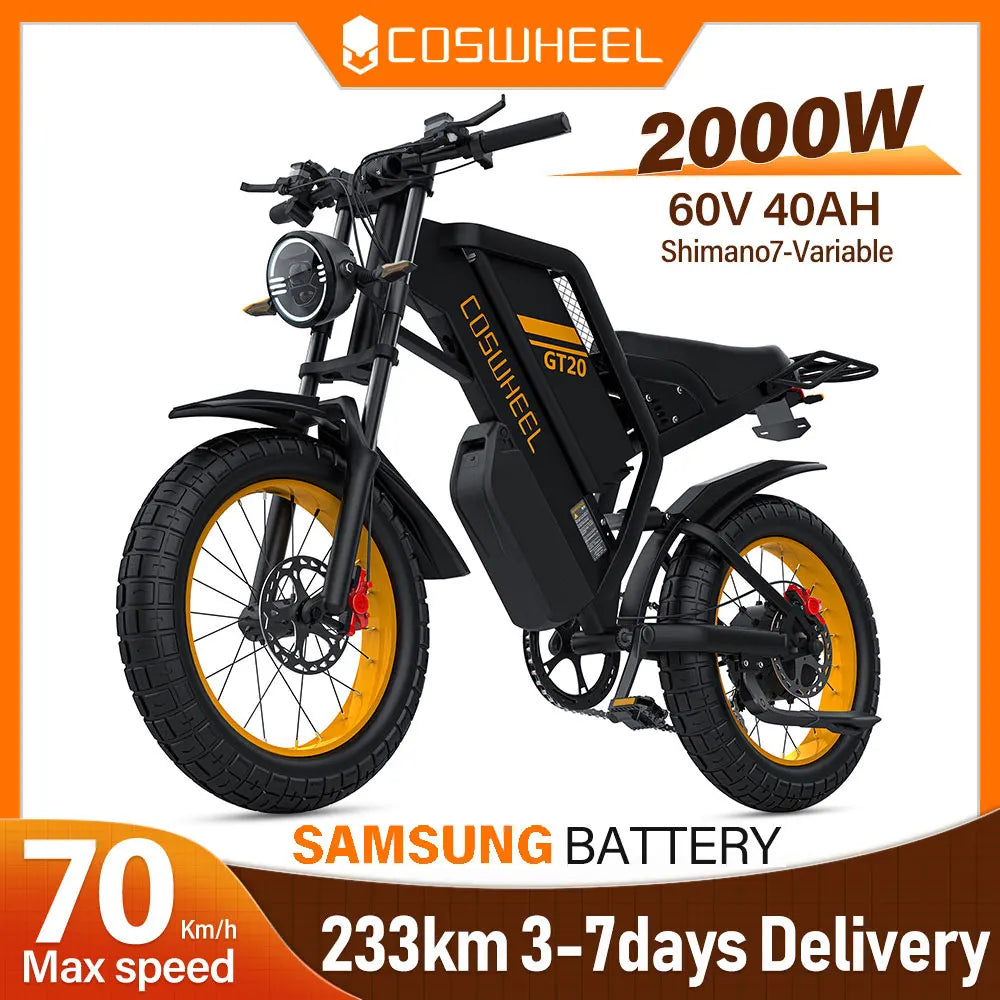 Coswheel Electric bike 2000W GT20 MAX Motorcycle 60V 40AH Samsung Dual Battery Mountain bikes Electric Dirt Bike Fat Tires Ebike