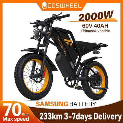 Coswheel Electric bike 2000W GT20 MAX Motorcycle 60V 40AH Samsung Dual Battery Mountain bikes Electric Dirt Bike Fat Tires Ebike