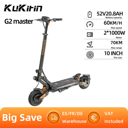 KuKirin G2 Master City Commuter Electric Scooter 1000W*2 Motor 52V 20.8AH Battery 10 Inch Wild Inflatable Tire Off-Road Scooter