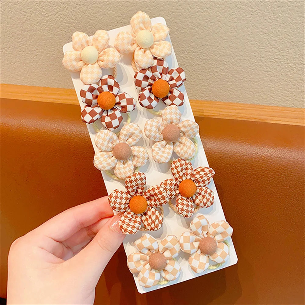 10pcs Mini Flower Shaped Hair Ties Rope Set Baby Girls Colorful Elastic Ponytail Holders Rubber Band Children Sweet Headwear