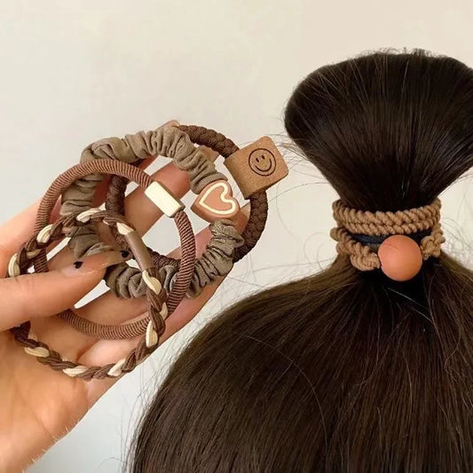 5pcs/Bag Women High Elastic Seamless Hair Rope Durable Bowknot Headbands No Crease Ponytail Holder Rubber Band Hair Accessories