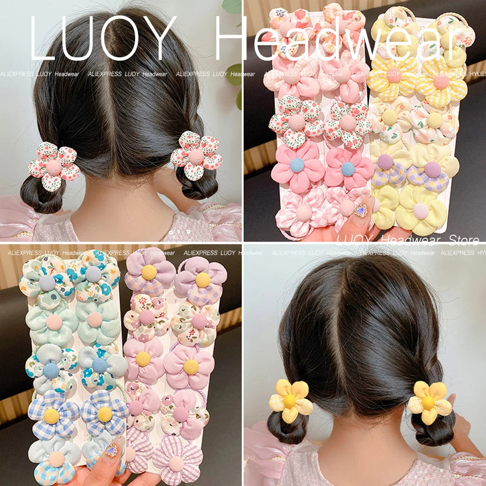 10pcs Mini Flower Shaped Hair Ties Rope Set Baby Girls Colorful Elastic Ponytail Holders Rubber Band Children Sweet Headwear
