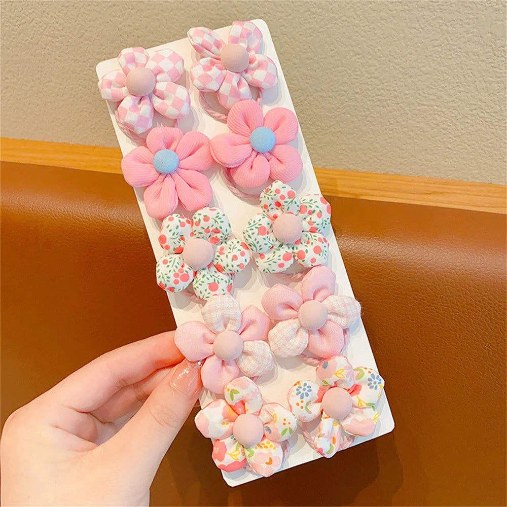 10pcs Mini Flower Shaped Hair Ties Rope Set Baby Girls Colorful Elastic Ponytail Holders Rubber Band Children Sweet Headwear