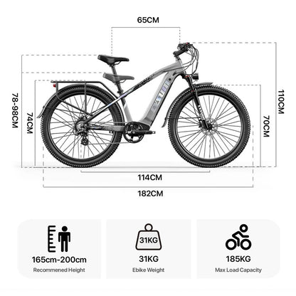 Electric Bicycle 48V 14AH Lithium Battery Electric Mountain Bike 100km Range 27.5" Spoke Wheel 7 Speed Adults Mountain E-bike