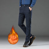 Winter Warm Men's Fleece Plush Pants Business Fashion Classic Style Black Blue Thick Warm Stretch Trousers Male Brand Clothing