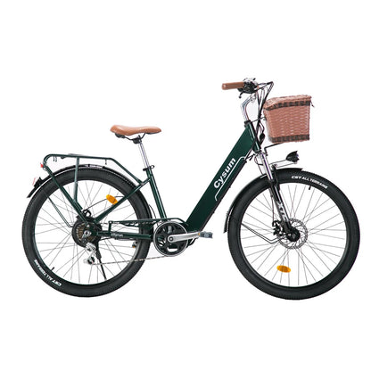 Electric Bicycle 26" 250W Motor 7S Removable Li-Battery Pedal Assist with Basket Luggage Rack Urban Unisex City Commuter E-bike