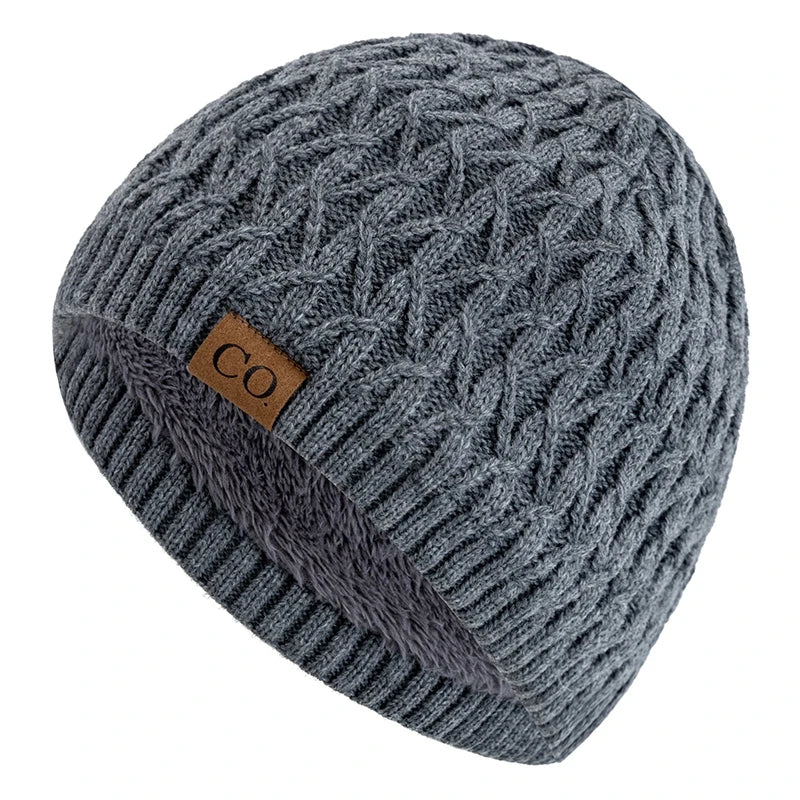 New Style Unisex Winter Hats Plush Fur Lined Men Women Warm Beanie Cap Casual CO Label Winter Ski Knitted Hats