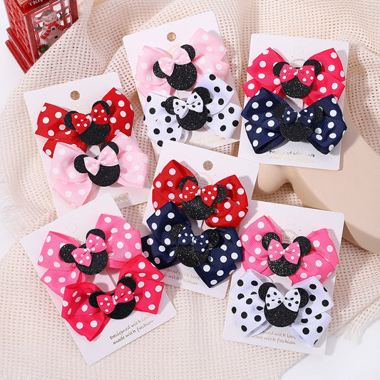 2pcs/Set Grils Lovely Polka Dot Bow Hair Clips for Hair Toddler Cartoon Hairpins Baby Boutique Hair Accessories