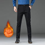 Winter Warm Men's Fleece Plush Pants Business Fashion Classic Style Black Blue Thick Warm Stretch Trousers Male Brand Clothing