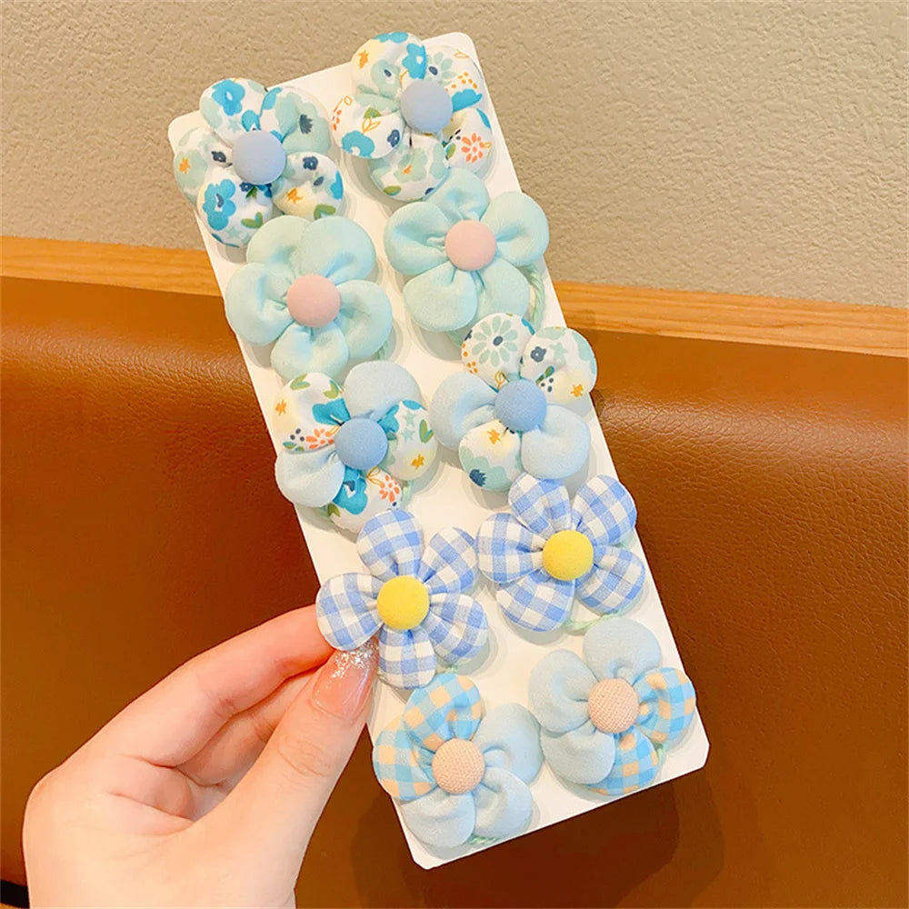 10pcs Mini Flower Shaped Hair Ties Rope Set Baby Girls Colorful Elastic Ponytail Holders Rubber Band Children Sweet Headwear